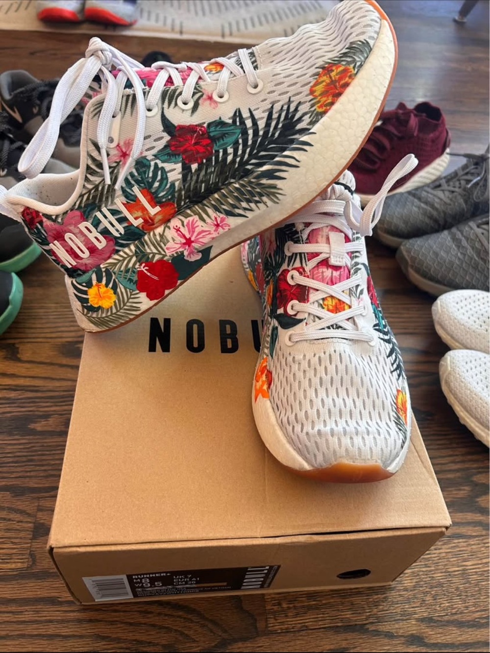 NOBULL Runner+ White Floral Training Sneakers with Tropical Print